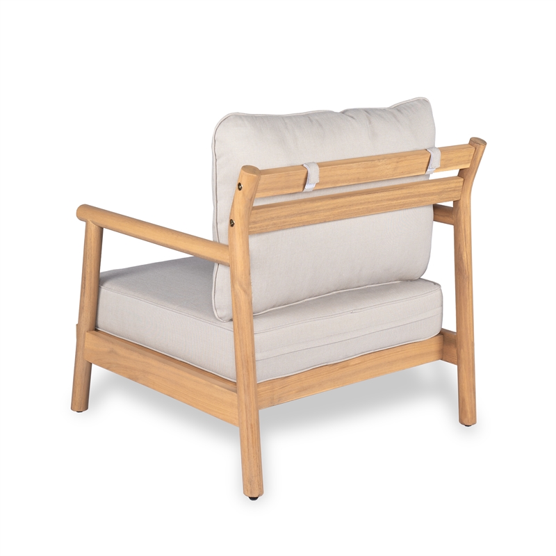 Pemberly Row Acacia Wood Patio Club Chair with Beige Cushions