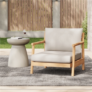 Pemberly Row Acacia Wood Patio Club Chair with Beige Cushions