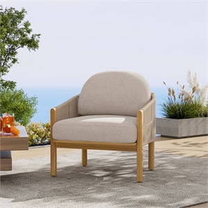 Pemberly Row Outdoor Wood Club Chair with Beige Rope Cushions
