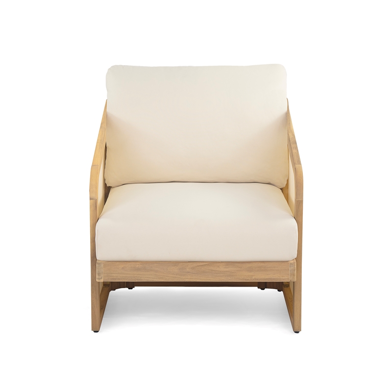 Pemberly Row Acacia Wood Outdoor Club Chair with Mesh and Cushions