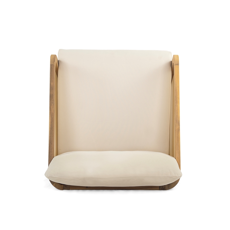 Pemberly Row Acacia Wood Outdoor Club Chair with Mesh and Cushions