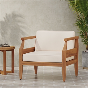 Pemberly Row Cream Modern Swivel Lounge Chair with Solid Wood Base