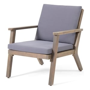 Pemberly Row Set of 2 Acacia Wood Outdoor Club Chairs with Cushions