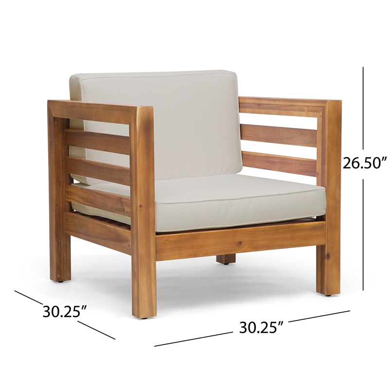 Pemberly Row Modern Wood Rope Outdoor Club Chair with Cushions