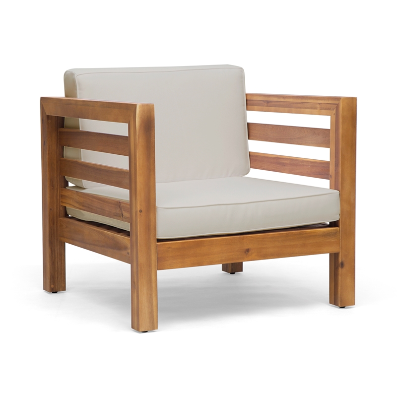 Pemberly Row Modern Wood Rope Outdoor Club Chair with Cushions
