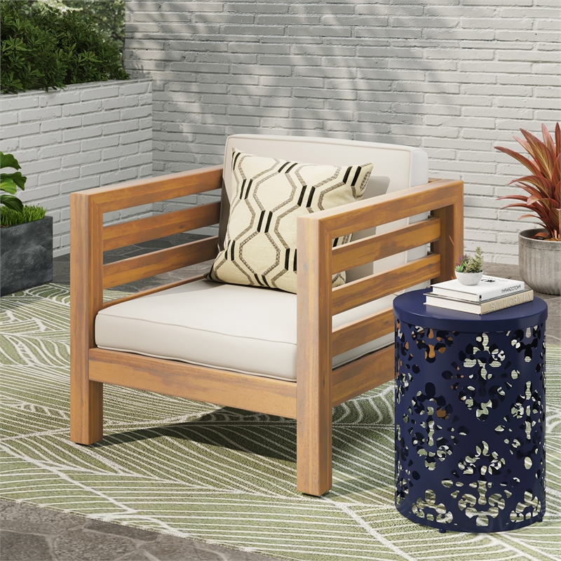 Pemberly Row Modern Wood Rope Outdoor Club Chair with Cushions