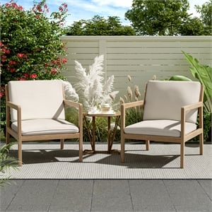 Pemberly Row Set of 2 Outdoor Acacia Wood Armchairs with Cushions