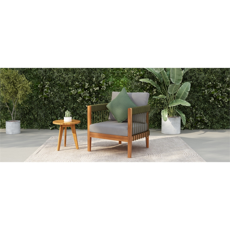 Pemberly Row Acacia Outdoor Club Chair with Rope Accent with Rope Accents