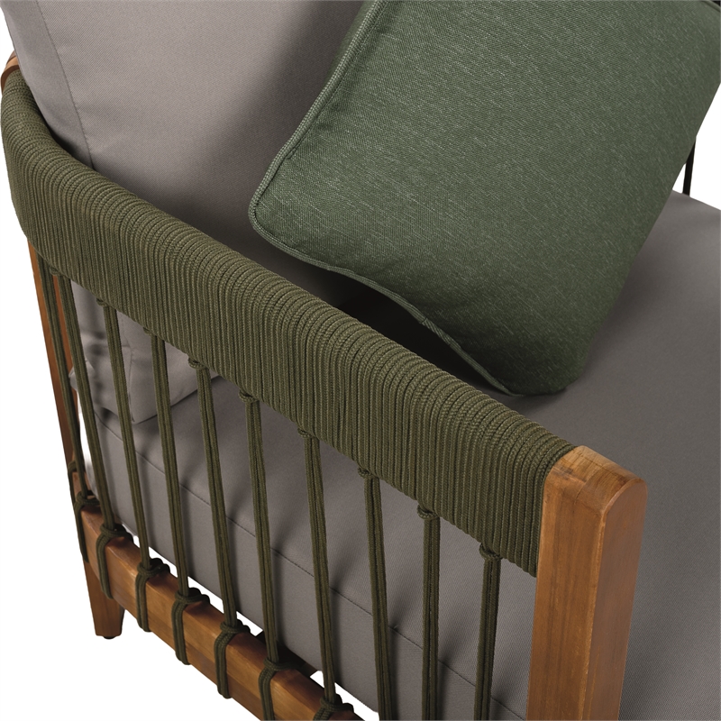 Pemberly Row Acacia Outdoor Club Chair with Rope Accent with Rope Accents