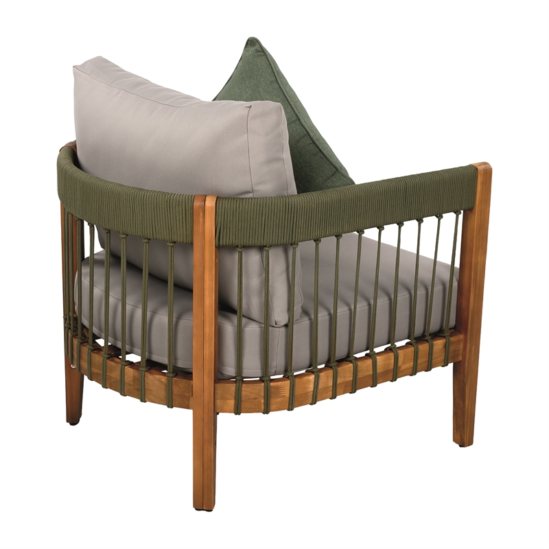 Pemberly Row Acacia Outdoor Club Chair with Rope Accent with Rope Accents