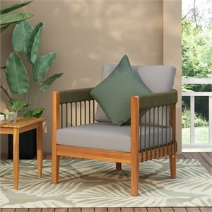 Pemberly Row Acacia Outdoor Club Chair with Rope Accent with Rope Accents