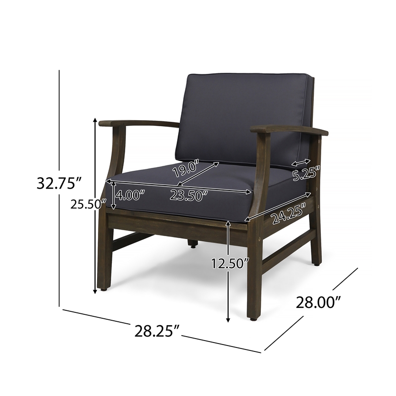 Pemberly Row Modern Dark Grey Club Chair for Living Room and Office
