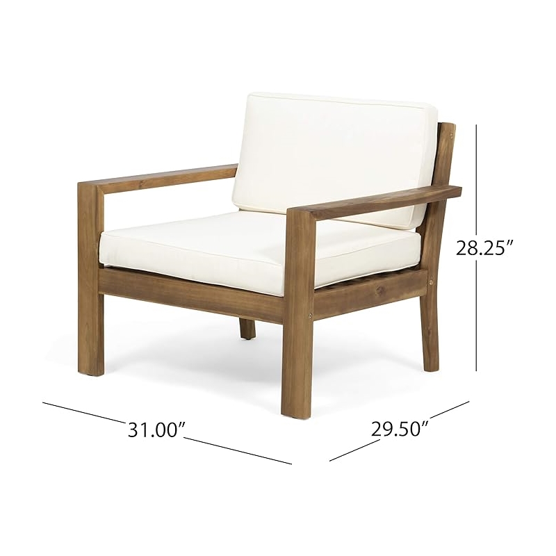 Pemberly Row Upholstered Outdoor Acacia Wood Club Chairs with Cushions