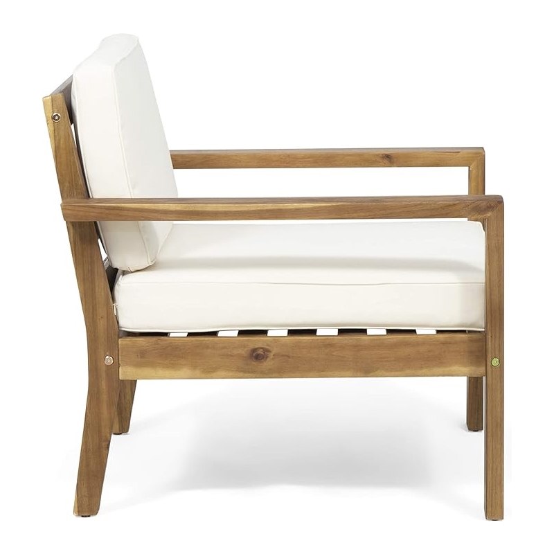 Pemberly Row Upholstered Outdoor Acacia Wood Club Chairs with Cushions