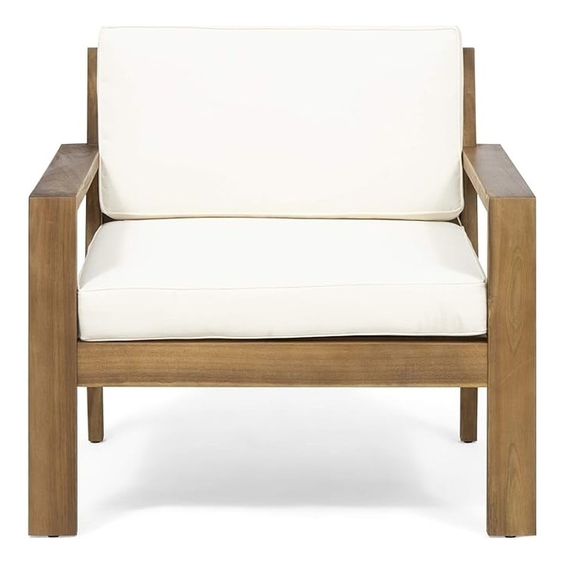 Pemberly Row Upholstered Outdoor Acacia Wood Club Chairs with Cushions