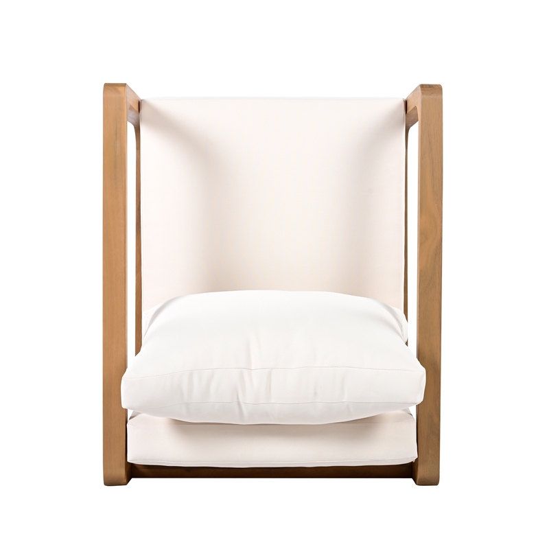 Pemberly Row Oversized Acacia Wood Outdoor Lounge Chair with White Cushions