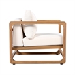 Pemberly Row Oversized Acacia Wood Outdoor Lounge Chair with White Cushions