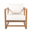Pemberly Row Oversized Acacia Wood Outdoor Lounge Chair with White Cushions