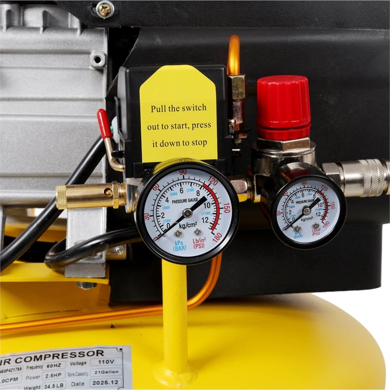 Pemberly Row 21 Gallon Air Compressor 2.5HP 115 PSI with Yellow Tank