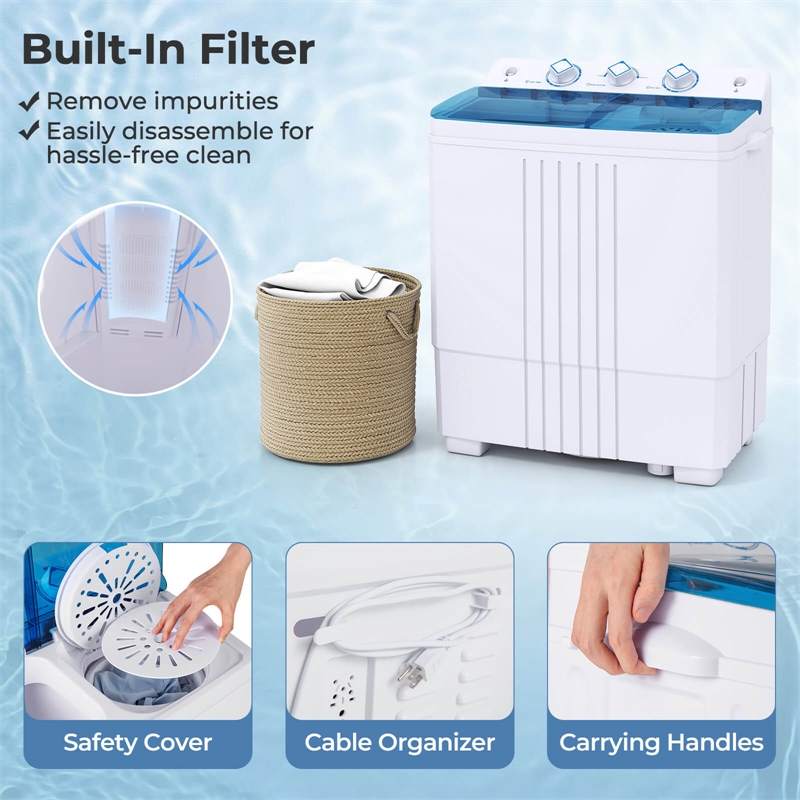 Pemberly Row Compact Mini Portable Twin Tub Washing Machine 20 Lbs in Blue