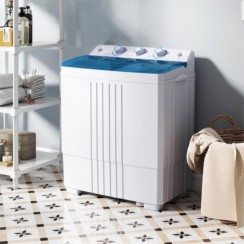 Pemberly Row Compact Mini Portable Twin Tub Washing Machine 20 Lbs in Blue