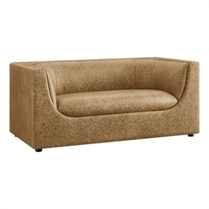 Pemberly Row 67&quot Curved Back Vegan Leather Loveseat in Toast