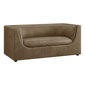 Pemberly Row 67&quot Curved Back Vegan Leather Loveseat in Mushroom
