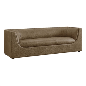 Pemberly Row 86&quot Curved Back Vegan Leather Sofa with Wood Frame in Mushroom