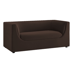 Pemberly Row 67&quot Curved Back Performance Velvet Loveseat in Chocolate Brown