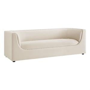 Pemberly Row 86&quot Curved Back Performance Velvet Sofa in Alabaster