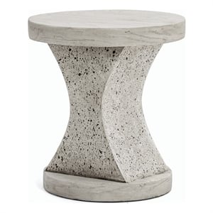 Pemberly Row 17.5&quot Round Pedestal End Table in Ivory Oak Travertine