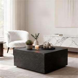 Pemberly Row 28&quot Square Indoor/Outdoor Coffee Table in Black Travertine