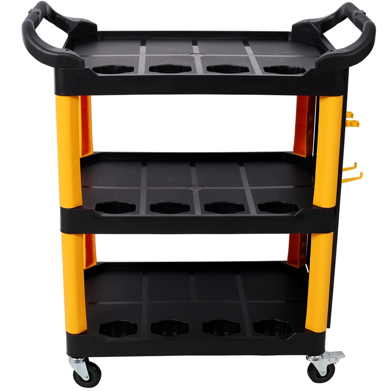 Pemberly Row 3 Tier Rolling Storage Cart with Wheels and Hooks in Yellow/Black