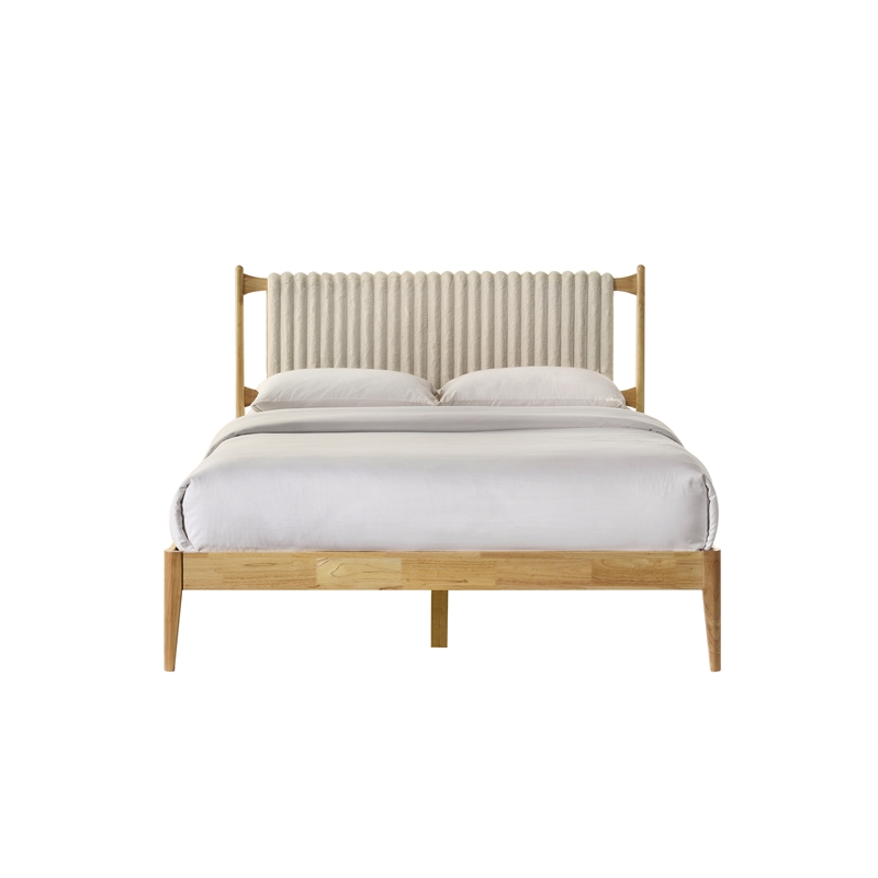 Pemberly Row Wooden Queen Size Platform Bed in Natural and Beige