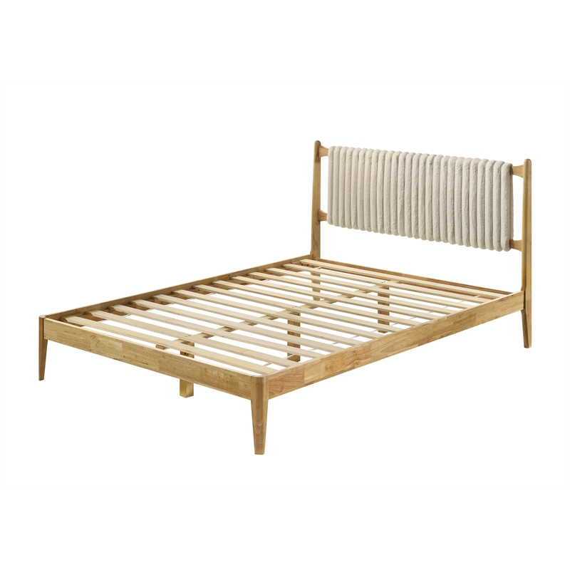 Pemberly Row Wooden Queen Size Platform Bed in Natural and Beige