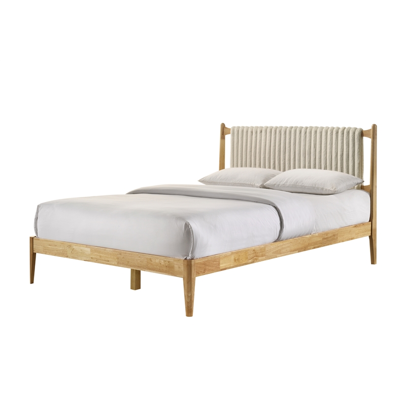 Pemberly Row Wooden Queen Size Platform Bed in Natural and Beige