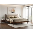 Pemberly Row Wooden King Size Platform Bed in Walnut and Beige