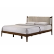 Pemberly Row Wooden King Size Platform Bed in Walnut and Beige
