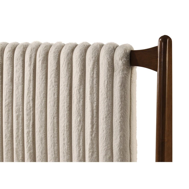 Pemberly Row Wooden King Size Platform Bed in Walnut and Beige