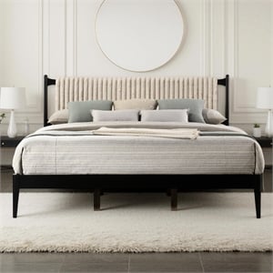 Pemberly Row Wooden King Size Platform Bed in Black and Beige