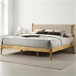 Pemberly Row Wooden King Size Platform Bed in Natural and Beige