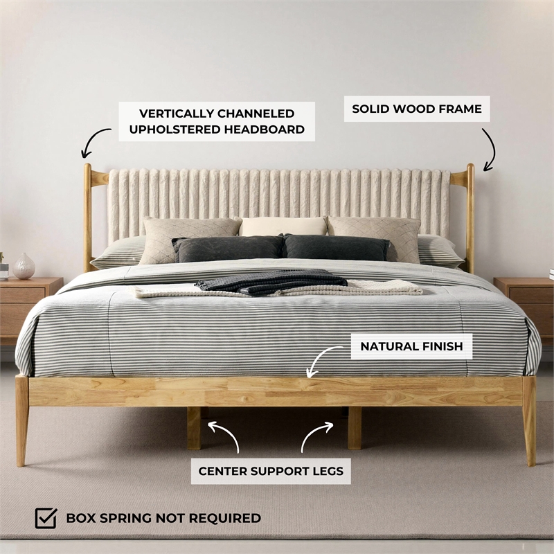 Pemberly Row Wooden King Size Platform Bed in Natural and Beige