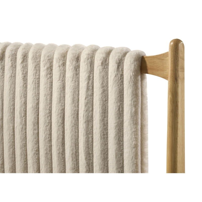 Pemberly Row Wooden King Size Platform Bed in Natural and Beige