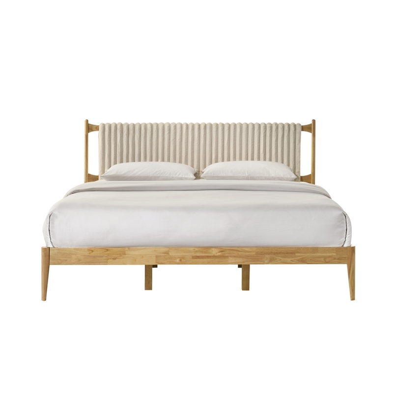 Pemberly Row Wooden King Size Platform Bed in Natural and Beige