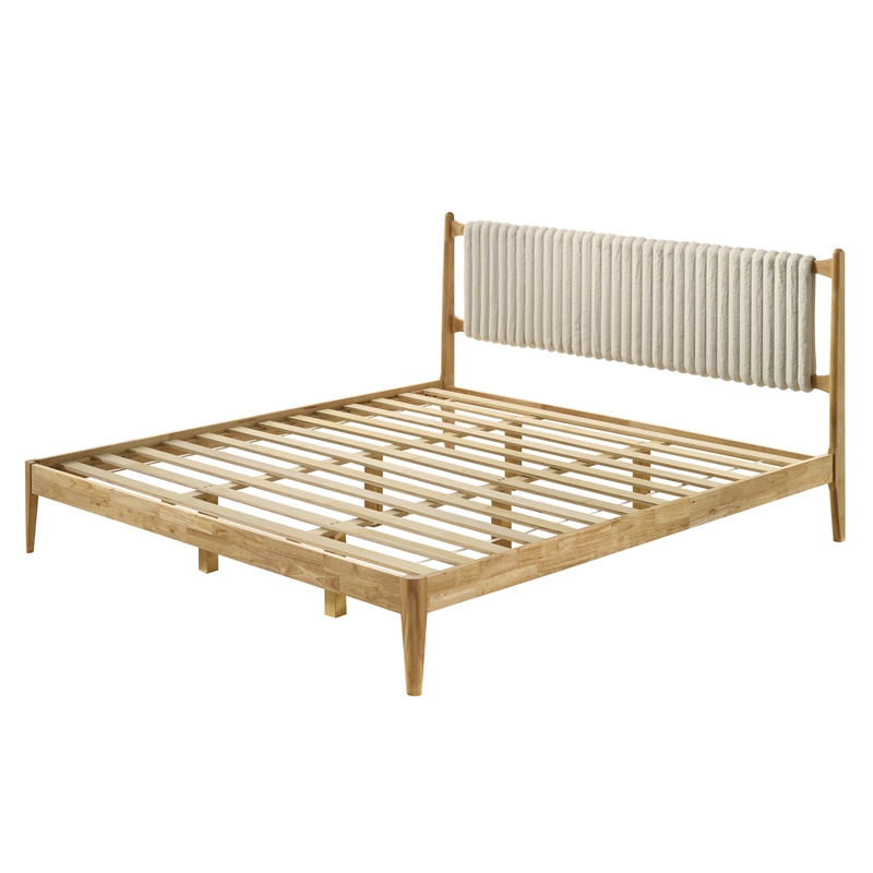 Pemberly Row Wooden King Size Platform Bed in Natural and Beige