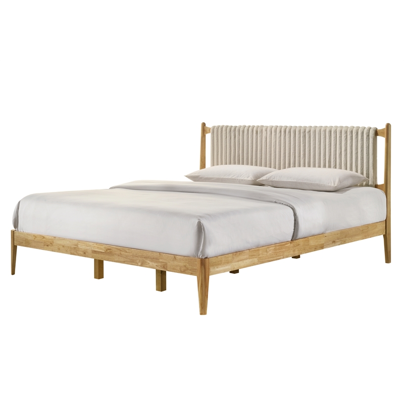 Pemberly Row Wooden King Size Platform Bed in Natural and Beige