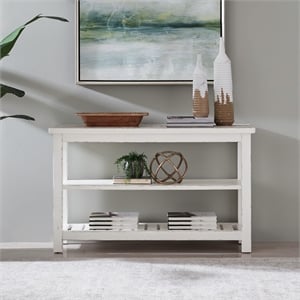 Pemberly Row Upholstered Sofa Console Table with Cushions in White