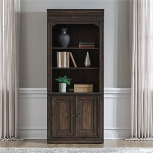 Pemberly Row Solid Wood Bunching Bookcase with Storage in Brown