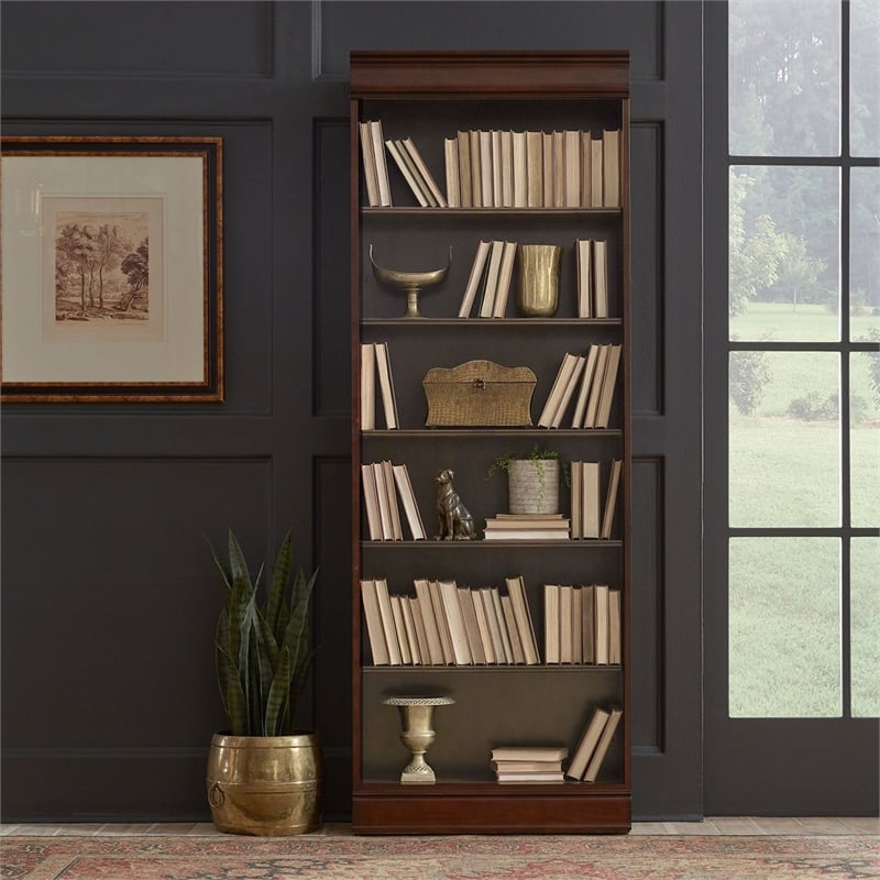 Pemberly Row Premium Stepped Bookcase Wall 4 Piece Set in Brown