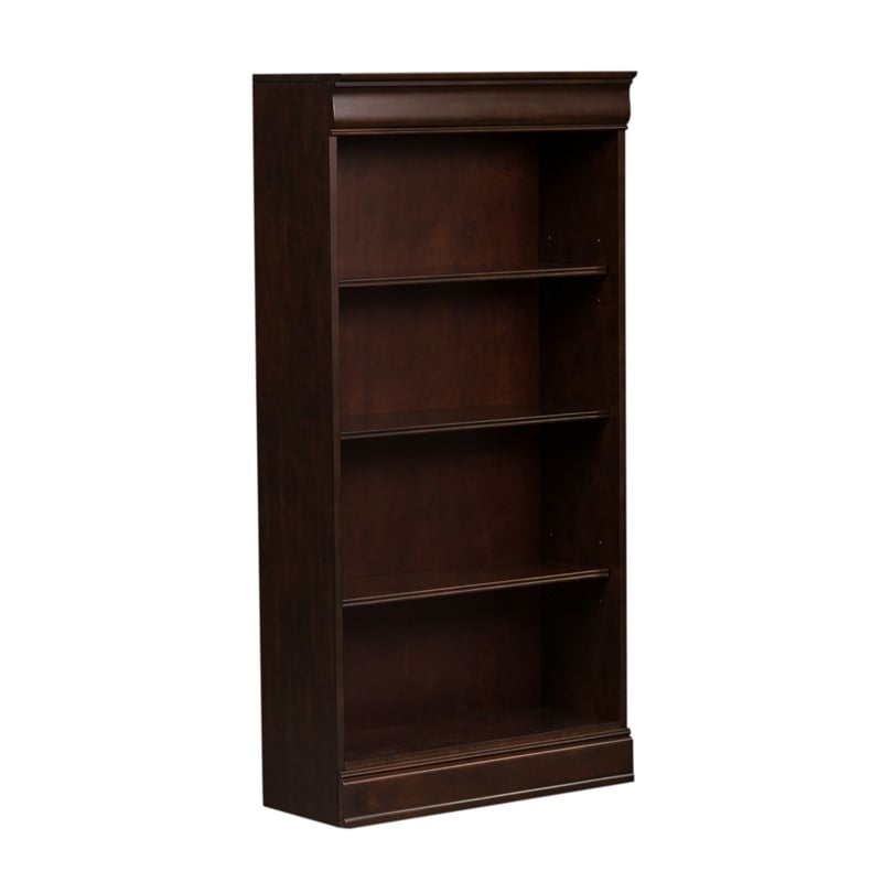 Pemberly Row Premium Stepped Bookcase Wall 4 Piece Set in Brown